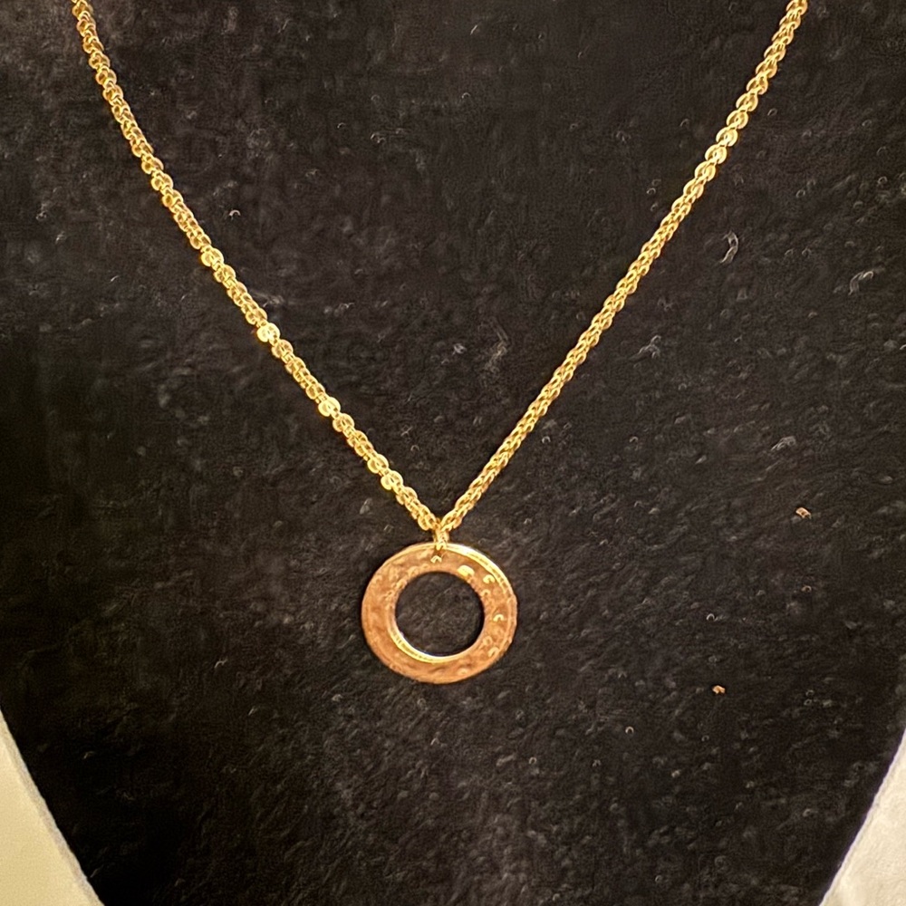 Demdaco Gold Tone Necklace with Textured Circular Pendant